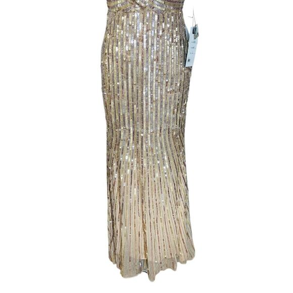 Mac Duggal 10817 Sequin Spaghetti Strap Gold Formal Gown | Size 2 - Picture 10 of 12